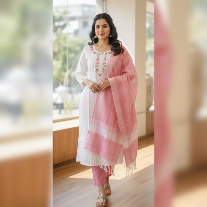 White & Pink 3-Piece Suit Set